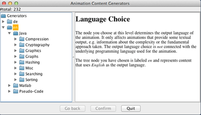 Next, choose an output language, typically en for English or de for German